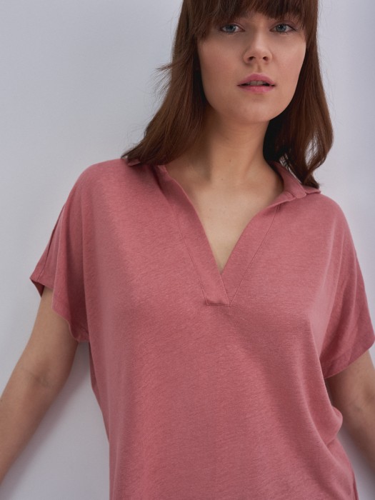 Ružové ľanové dámske tričko Doreh 602